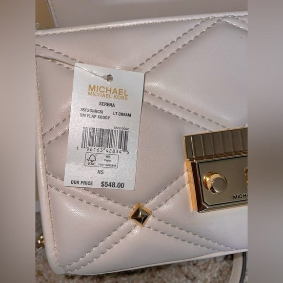 Gently used: Light Cream Small Flap Crossbody Bag by Michael Kors Serena - Vegan - Picture 4 of 8